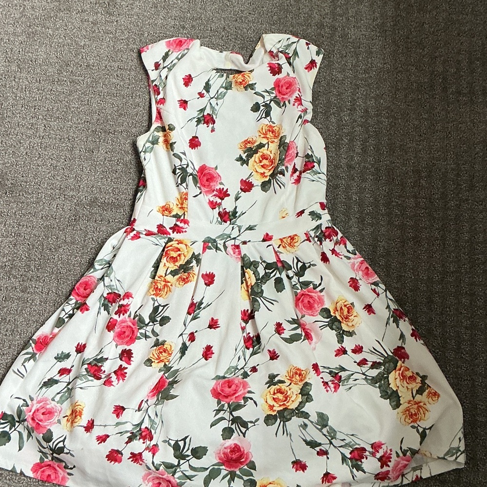 Floral Kids Dress - White with Pink and Yellow Flowers